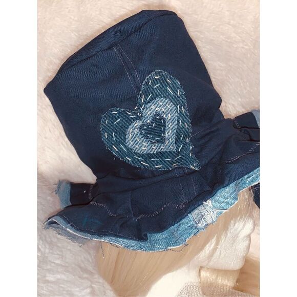 Custom Jean Embroidered Reversible Denim Floppy Top Hat Medium - Picture 12 of 14